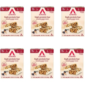 image:imageAtkins Blueberry Greek Yogurt Flavor High Protein Bar 15g Protein 3g Sugar 5g Net Carb High Fiber Snacks Keto Friendly Protein Bars 4 Count Pack of 6Blueberry Greek Yogurt