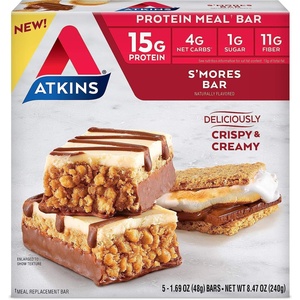 image:imageAtkins Blueberry Greek Yogurt Flavor High Protein Bar 15g Protein 3g Sugar 5g Net Carb High Fiber Snacks Keto Friendly Protein Bars 4 Count Pack of 6Smores