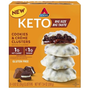 image:imageAtkins Caramel Almond Clusters Gluten Free High in Fiber 1g Sugar 2g Net Carb Keto Friendly 20 CountCookies  Crme Clusters
