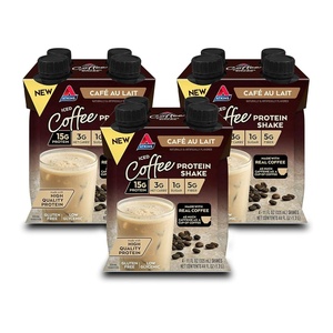 image:imageAtkins Coffee Lovers Protein Shake Variety Pack Mocha Latte Caf Caramel and Caf au Lait Flavored Protein Shakes 15g Protein 3g Fiber GLP1 Friendly 12 CountCaf au Lait