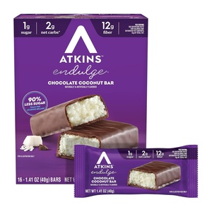 image:imageAtkins Endulge Chocolate Coconut Flavored Snack Bar 1g Sugar 12g Fiber Low Sugar Snack High Fiber Bars Keto Friendly Treat 16 Count16 Count