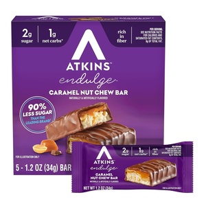image:imageAtkins Endulge Milk Chocolate Caramel Squares Dessert Favorite Good Source of Fiber 1g Sugar 90 CountCaramel Nut Chew Bar
