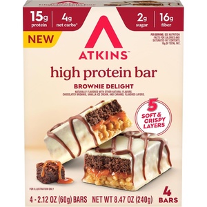 image:imageAtkins High Protein Bars Brownie Delight Flavor 15g of Protein 4g Net Carbs Keto Protein Bars Low Sugar 4 CountBrownie