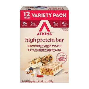 image:imageAtkins Peanut Butter Granola High Protein Bar High Fiber Snack  16g Protein 1g Sugar 4g Net Carb Protein Snack 12 CountSnack Food Bar