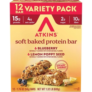 image:imageAtkins Soft Baked Protein Bars Lemon Poppyseed 15g Protein 2g Sugar Excellent Source of Fiber Low Carb 6 Packs 4 Bars EachBlueberry  Lemon Poppyseed