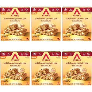 image:imageAtkins Soft Baked Protein Bars Lemon Poppyseed 15g Protein 2g Sugar Excellent Source of Fiber Low Carb 6 Packs 4 Bars EachLemon Poppyseed