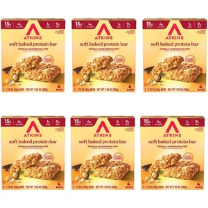 image:imageAtkins Soft Baked Protein Bars Lemon Poppyseed 15g Protein 2g Sugar Excellent Source of Fiber Low Carb 6 Packs 4 Bars EachVanilla Macadamia Nut