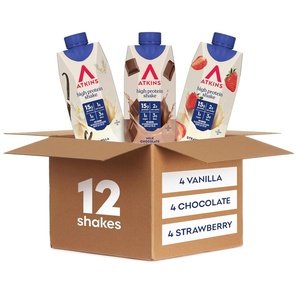 image:imageAtkins Strawberry Flavored Protein Shake High Protein Low Glycemic Low Sugar and Low Carb Keto Friendly Gluten Free 12 CountStrawberry  Milk Chocolate  Vanilla