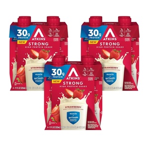 image:imageAtkins Strong High Protein Shake Vanilla Flavored 30g Protein Low Carb and Low Sugar Shake Keto Friendly Gluten Free Muscle and Gut Health Support Complex 12 CountStrawberry